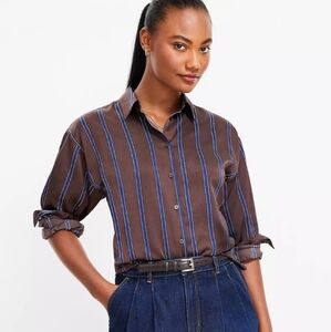 Loft button-up brown and blue work dress shirt,size xsp